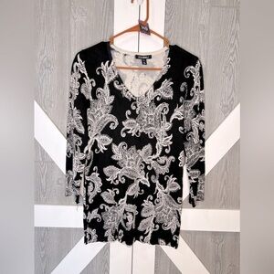 B14.10 Roz & Ali Paisley Lightweight Sweater Black & White Medium
